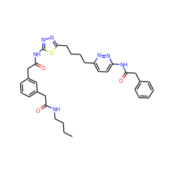 CCCCNC(=O)Cc1cccc(CC(=O)Nc2nnc(CCCCc3ccc(NC(=O)Cc4ccccc4)nn3)s2)c1 ZINC000169698410