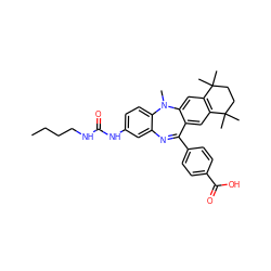 CCCCNC(=O)Nc1ccc2c(c1)N=C(c1ccc(C(=O)O)cc1)c1cc3c(cc1N2C)C(C)(C)CCC3(C)C ZINC000028824102