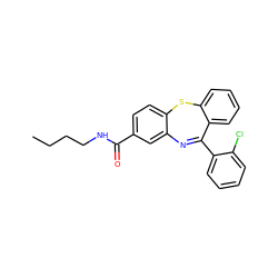 CCCCNC(=O)c1ccc2c(c1)N=C(c1ccccc1Cl)c1ccccc1S2 ZINC000040409968