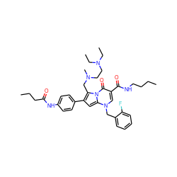 CCCCNC(=O)c1cn(Cc2ccccc2F)c2cc(-c3ccc(NC(=O)CCC)cc3)c(CN(C)CCN(CC)CC)n2c1=O ZINC000027323916