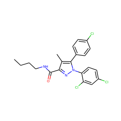 CCCCNC(=O)c1nn(-c2ccc(Cl)cc2Cl)c(-c2ccc(Cl)cc2)c1C ZINC000013474255