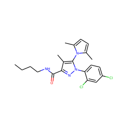 CCCCNC(=O)c1nn(-c2ccc(Cl)cc2Cl)c(-n2c(C)ccc2C)c1C ZINC000066259246