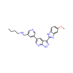 CCCCNCc1cncc(-c2cnc3[nH]nc(-c4nc5cc(OC)ccc5[nH]4)c3c2)c1 ZINC000072175785