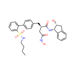 CCCCNS(=O)(=O)c1ccccc1-c1ccc(C[C@H](CC(=O)NO)C(=O)N[C@H]2c3ccccc3C[C@H]2O)cc1 ZINC000025985259