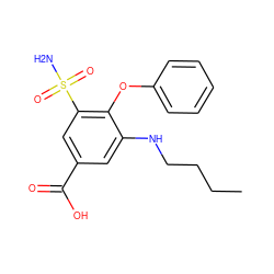 CCCCNc1cc(C(=O)O)cc(S(N)(=O)=O)c1Oc1ccccc1 ZINC000003813061