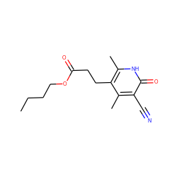 CCCCOC(=O)CCc1c(C)[nH]c(=O)c(C#N)c1C ZINC000008577634