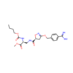 CCCCOC(=O)N[C@@H](CNC(=O)[C@@H]1CC(OCc2ccc(C(=N)N)cc2)=NO1)C(=O)OC ZINC000027096877