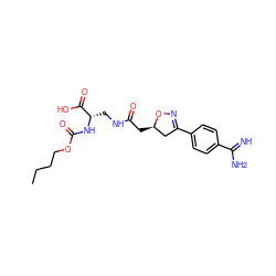 CCCCOC(=O)N[C@@H](CNC(=O)C[C@@H]1CC(c2ccc(C(=N)N)cc2)=NO1)C(=O)O ZINC000013763390