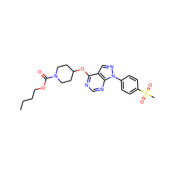 CCCCOC(=O)N1CCC(Oc2ncnc3c2cnn3-c2ccc(S(C)(=O)=O)cc2)CC1 ZINC000071318259