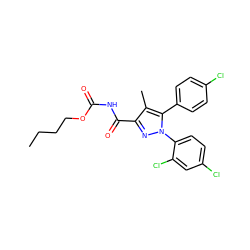 CCCCOC(=O)NC(=O)c1nn(-c2ccc(Cl)cc2Cl)c(-c2ccc(Cl)cc2)c1C ZINC000040937462