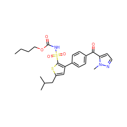 CCCCOC(=O)NS(=O)(=O)c1sc(CC(C)C)cc1-c1ccc(C(=O)c2ccnn2C)cc1 ZINC000038750018