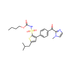 CCCCOC(=O)NS(=O)(=O)c1sc(CC(C)C)cc1-c1ccc(C(=O)c2nccn2C)cc1 ZINC000036414564