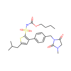 CCCCOC(=O)NS(=O)(=O)c1sc(CC(C)C)cc1-c1ccc(CN2C(=O)CN(C)C2=O)cc1 ZINC000003959366