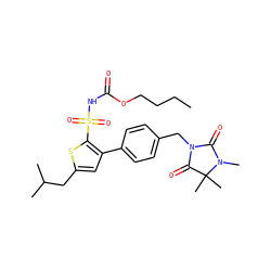 CCCCOC(=O)NS(=O)(=O)c1sc(CC(C)C)cc1-c1ccc(CN2C(=O)N(C)C(C)(C)C2=O)cc1 ZINC000003959368