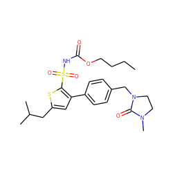 CCCCOC(=O)NS(=O)(=O)c1sc(CC(C)C)cc1-c1ccc(CN2CCN(C)C2=O)cc1 ZINC000003959364