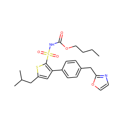 CCCCOC(=O)NS(=O)(=O)c1sc(CC(C)C)cc1-c1ccc(Cc2ncco2)cc1 ZINC000049808295