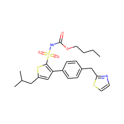 CCCCOC(=O)NS(=O)(=O)c1sc(CC(C)C)cc1-c1ccc(Cc2nccs2)cc1 ZINC000049807905