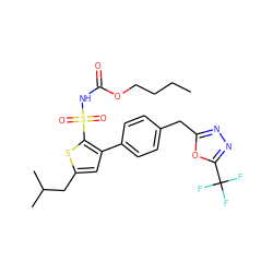 CCCCOC(=O)NS(=O)(=O)c1sc(CC(C)C)cc1-c1ccc(Cc2nnc(C(F)(F)F)o2)cc1 ZINC000049808296