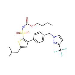 CCCCOC(=O)NS(=O)(=O)c1sc(CC(C)C)cc1-c1ccc(Cn2ccc(C(F)(F)F)n2)cc1 ZINC000049803511