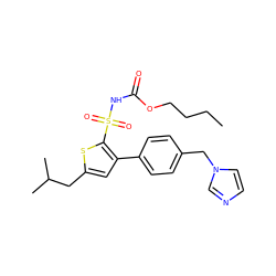 CCCCOC(=O)NS(=O)(=O)c1sc(CC(C)C)cc1-c1ccc(Cn2ccnc2)cc1 ZINC000006467610