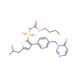 CCCCOC(=O)NS(=O)(=O)c1sc(CC(C)C)cc1-c1ccc(Cn2cnccc2=O)cc1 ZINC000049807562