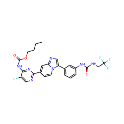 CCCCOC(=O)Nc1nc(-c2ccn3c(-c4cccc(NC(=O)NCC(F)(F)F)c4)cnc3c2)ncc1F ZINC000169704758