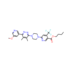 CCCCOC(=O)c1cnc(N2CCN(c3nnc(-c4cncc(OC)c4)c(C)c3C)CC2)cc1C(F)(F)F ZINC000201150523