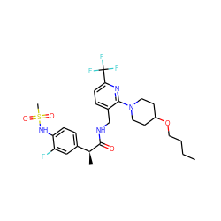 CCCCOC1CCN(c2nc(C(F)(F)F)ccc2CNC(=O)[C@@H](C)c2ccc(NS(C)(=O)=O)c(F)c2)CC1 ZINC000060327141