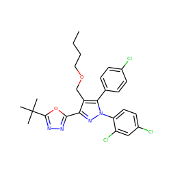 CCCCOCc1c(-c2nnc(C(C)(C)C)o2)nn(-c2ccc(Cl)cc2Cl)c1-c1ccc(Cl)cc1 ZINC000042878600