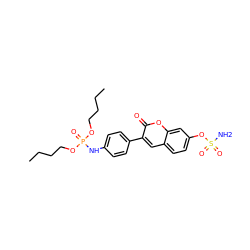 CCCCOP(=O)(Nc1ccc(-c2cc3ccc(OS(N)(=O)=O)cc3oc2=O)cc1)OCCCC ZINC000653861072