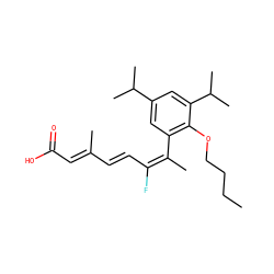 CCCCOc1c(/C(C)=C(F)\C=C\C(C)=C\C(=O)O)cc(C(C)C)cc1C(C)C ZINC000013587533