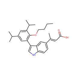 CCCCOc1c(-c2c[nH]c3ccc(/C(C)=C/C(=O)O)cc23)cc(C(C)C)cc1C(C)C ZINC000026658609