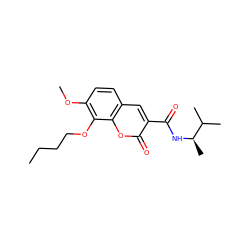 CCCCOc1c(OC)ccc2cc(C(=O)N[C@H](C)C(C)C)c(=O)oc12 ZINC000299864333