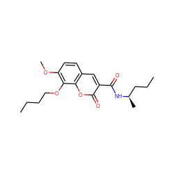 CCCCOc1c(OC)ccc2cc(C(=O)N[C@H](C)CCC)c(=O)oc12 ZINC000299870544