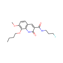 CCCCOc1c(OC)ccc2cc(C(=O)NCCCF)c(=O)[nH]c12 ZINC000072178789