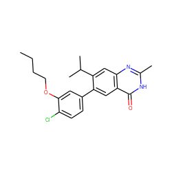 CCCCOc1cc(-c2cc3c(=O)[nH]c(C)nc3cc2C(C)C)ccc1Cl ZINC000013679446