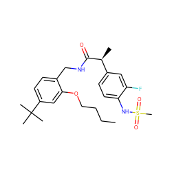 CCCCOc1cc(C(C)(C)C)ccc1CNC(=O)[C@@H](C)c1ccc(NS(C)(=O)=O)c(F)c1 ZINC000060326645