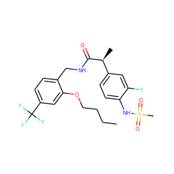 CCCCOc1cc(C(F)(F)F)ccc1CNC(=O)[C@@H](C)c1ccc(NS(C)(=O)=O)c(F)c1 ZINC000060327081