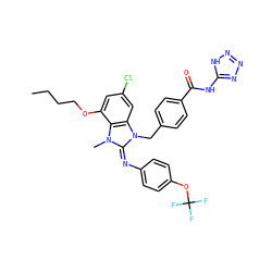 CCCCOc1cc(Cl)cc2c1n(C)/c(=N/c1ccc(OC(F)(F)F)cc1)n2Cc1ccc(C(=O)Nc2nnn[nH]2)cc1 ZINC000101455569