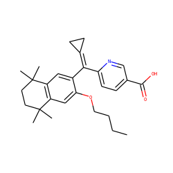 CCCCOc1cc2c(cc1C(=C1CC1)c1ccc(C(=O)O)cn1)C(C)(C)CCC2(C)C ZINC000028387204