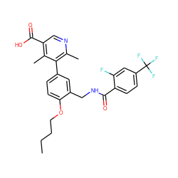 CCCCOc1ccc(-c2c(C)ncc(C(=O)O)c2C)cc1CNC(=O)c1ccc(C(F)(F)F)cc1F ZINC000064466848