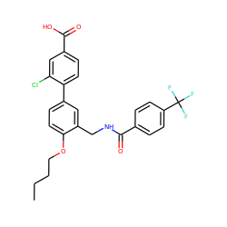 CCCCOc1ccc(-c2ccc(C(=O)O)cc2Cl)cc1CNC(=O)c1ccc(C(F)(F)F)cc1 ZINC000096915118