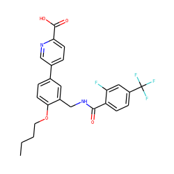 CCCCOc1ccc(-c2ccc(C(=O)O)nc2)cc1CNC(=O)c1ccc(C(F)(F)F)cc1F ZINC000049032457