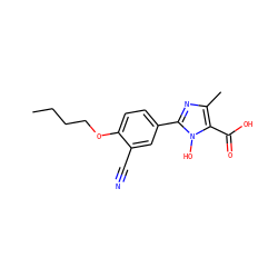 CCCCOc1ccc(-c2nc(C)c(C(=O)O)n2O)cc1C#N ZINC000205076259