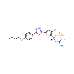 CCCCOc1ccc(-c2nnc(-c3cc(Cl)c([C@]4(C)CS(=O)(=O)N(C)C(N)=N4)s3)o2)cc1 ZINC000208944784