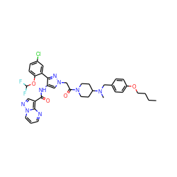 CCCCOc1ccc(CN(C)C2CCN(C(=O)Cn3cc(NC(=O)c4cnn5cccnc45)c(-c4cc(Cl)ccc4OC(F)F)n3)CC2)cc1 ZINC001772622268