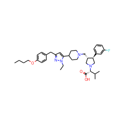 CCCCOc1ccc(Cc2cc(C3CCN(C[C@H]4CN([C@@H](C(=O)O)C(C)C)C[C@@H]4c4cccc(F)c4)CC3)n(CC)n2)cc1 ZINC000028095088