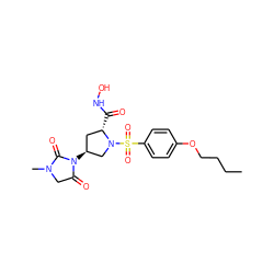 CCCCOc1ccc(S(=O)(=O)N2C[C@@H](N3C(=O)CN(C)C3=O)C[C@@H]2C(=O)NO)cc1 ZINC000013835760