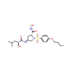 CCCCOc1ccc(S(=O)(=O)N2C[C@@H](NC(=O)[C@@H](O)CC(C)C)C[C@@H]2C(=O)NO)cc1 ZINC000027554145