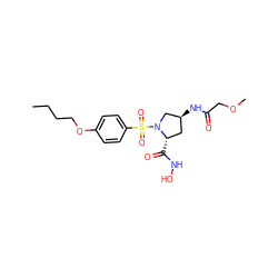 CCCCOc1ccc(S(=O)(=O)N2C[C@@H](NC(=O)COC)C[C@@H]2C(=O)NO)cc1 ZINC000013835733